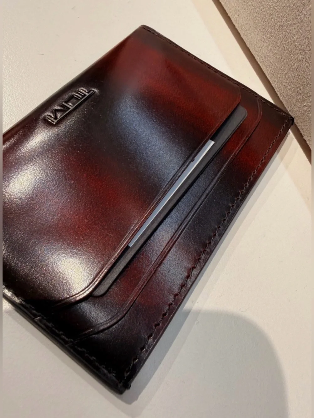 NEW Tumi Nassau 100% Leather Slim Card Case Wallet - BURNISHED WINE OMBRE